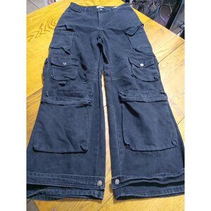 FOREVER 21 Jeans Womens 30 BLACK Faded CARGO Preowned BAGGY LEGS ? Wide Denim